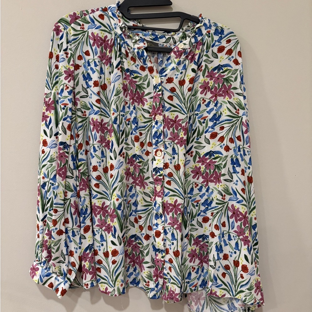 Women’s size 2X Floral Print Women's Top Longsleeve Blouse Spring‎ Career